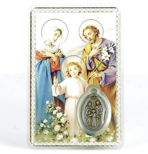 CARTE plastifiée de prière avec médaille pour la famille