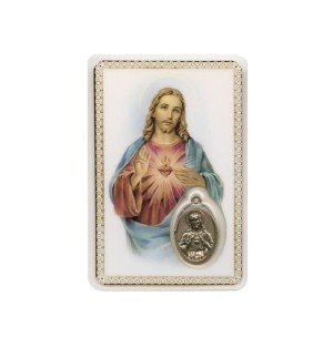 CARTE - CARTE avec prière et médaille plastifiée du Sacré coeur de Jésus