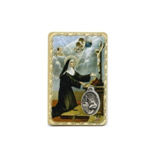 Carte plastifiée avec prière et médaille Sainte Rita