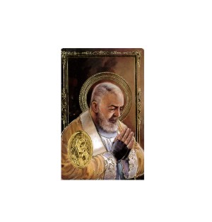 Carte plastifiée avec prière et poinçon Padre Pio