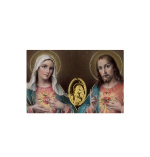 Carte plastifiée avec prière et poinçon Jésus et Marie