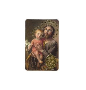 Carte plastifiée avec prière et poinçon de Saint Joseph