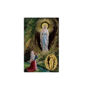 Carte plastifiée avec prière et poinçon Notre-Dame de Lourdes