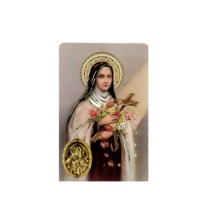Carte plastifiée avec prière et poinçon Sainte Thérèse de l'enfant Jésus