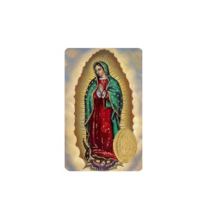 Carte plastifiée avec prière et poinçon la Vierge de Guadalupe