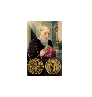 Carte plastifiée avec prière et poinçon Saint Benoit