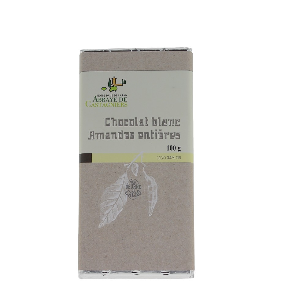 Tablette de chocolat blanc et amandes entières