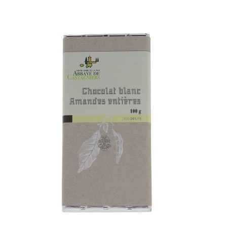 Tablette de chocolat blanc et amandes entières