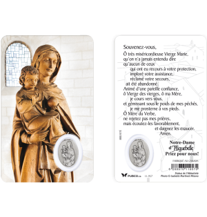 Carte plastifiée avec prière et médaille Priez pour nous !