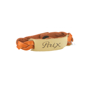 Bracelet cuir - Paix - Orange