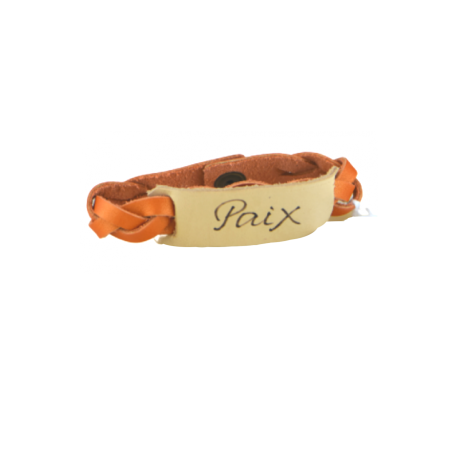 Bracelet cuir - Paix - Orange