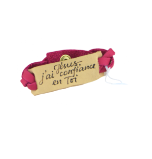 Bracelet cuir - Jésus j'ai confiance en toi - Rose