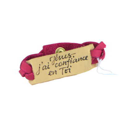 Bracelet cuir - Jésus j'ai confiance en toi - Rose