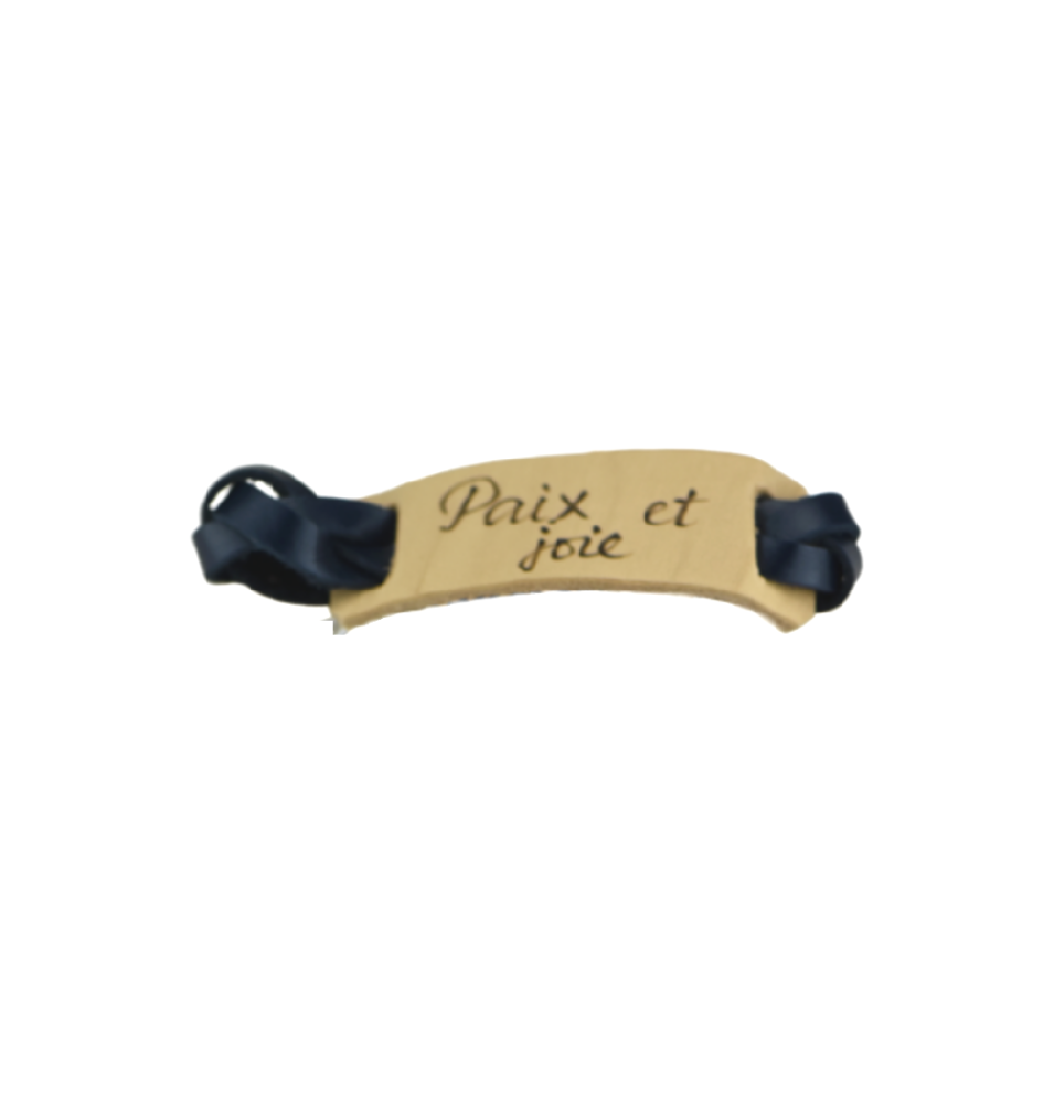 Bracelet cuir - Paix et Joie  - Bleu Marine