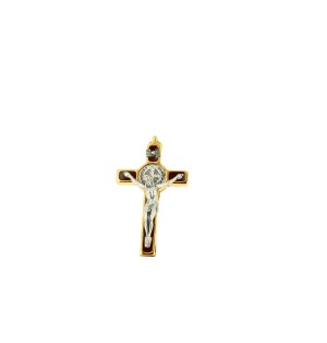CRUCIFIX SUR CROIX 5.5 cm plaqué or et métal incrusté