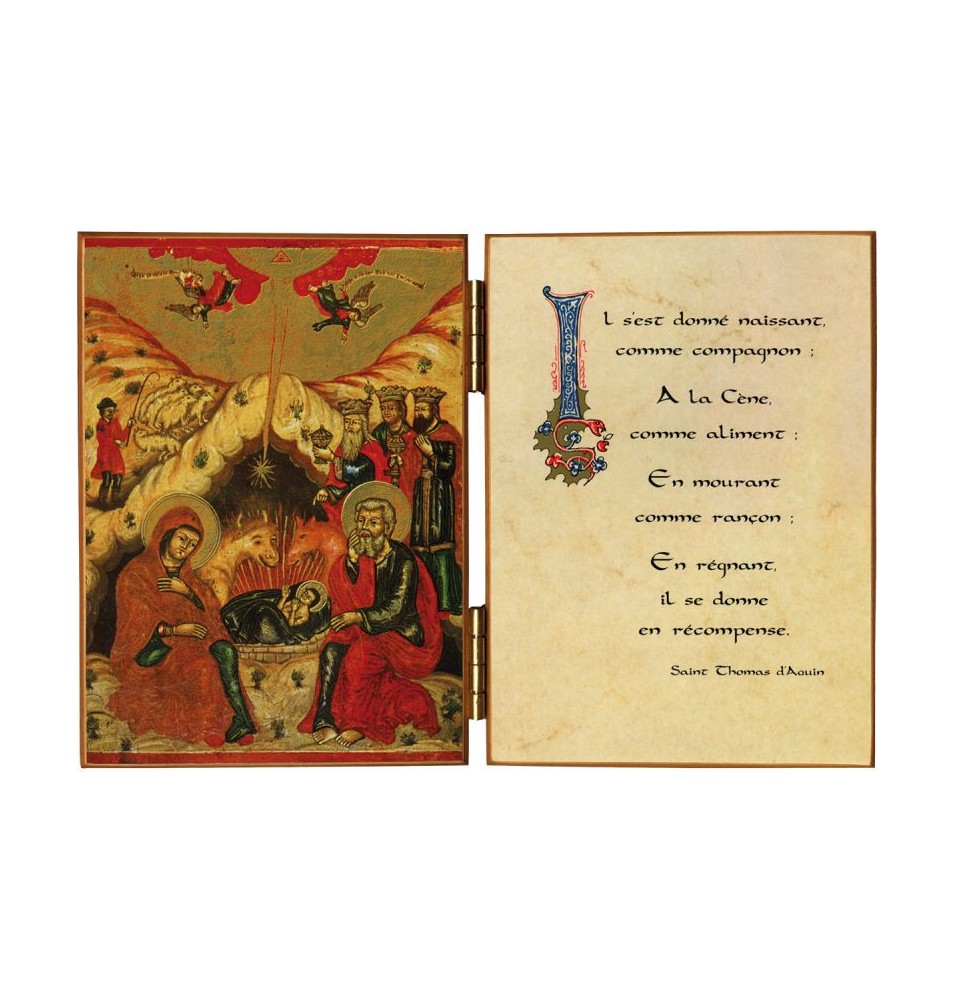 Diptyque religieux de La Nativité avec citation de st Thomas d'Aquin - (FL-D2C)