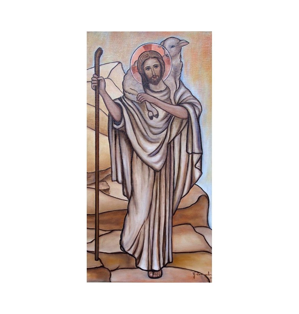 Icône religieuse du Bon Pasteur : la brebis retrouvée - (FL-G9128)