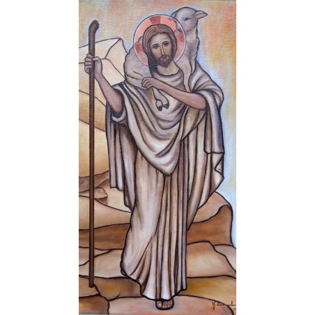 Icône religieuse du Bon Pasteur : la brebis retrouvée - (FL-G9128)
