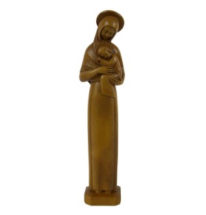 Statue religieuse de la Vierge Mère auréolée ton bois - (FL-vma20bc)