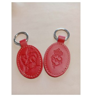 Porte-clés en cuir rouge avec motif agneau et Sacré coeur - (JE-PC08)