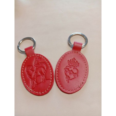 Porte-clés en cuir rouge avec motif agneau et Sacré coeur - (JE-PC08)
