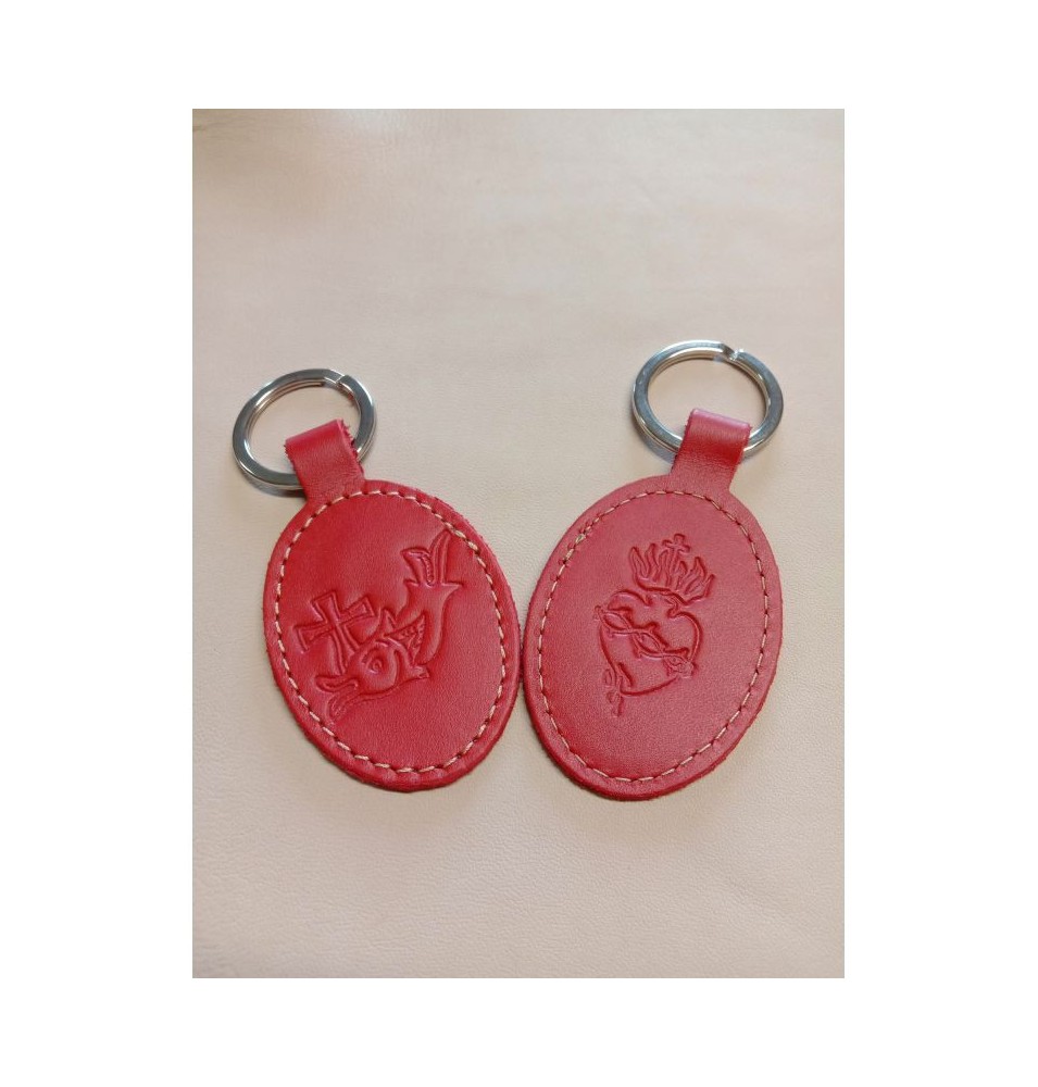 Porte-clés en cuir avec motif poisson et Sacré coeur - (JE-PC10)