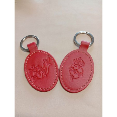 Porte-clés en cuir avec motif poisson et Sacré coeur - (JE-PC10)