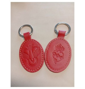 Porte-clés en cuir avec motif colombe et Sacré coeur - (JE-PC11)