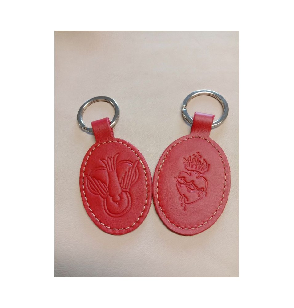 Porte-clés en cuir avec motif colombe et Sacré coeur - (JE-PC11)