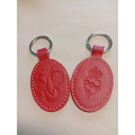Porte-clés en cuir avec motif colombe et Sacré coeur - (JE-PC11)