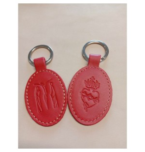 Porte-clés en cuir avec motif Jésus Marie Jean et Sacré coeur - (JE-PC12)