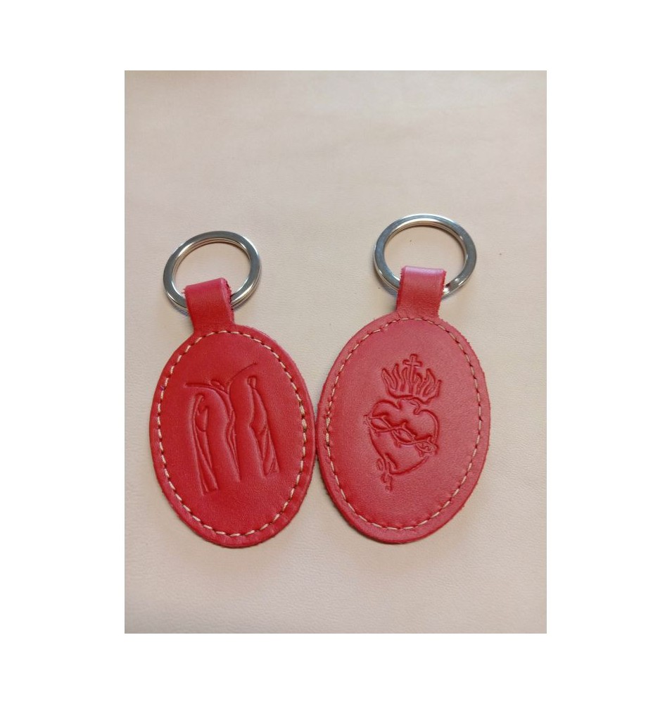 Porte-clés en cuir avec motif Jésus Marie Jean et Sacré coeur - (JE-PC12)