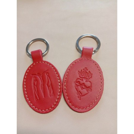 Porte-clés en cuir avec motif Jésus Marie Jean et Sacré coeur - (JE-PC12)