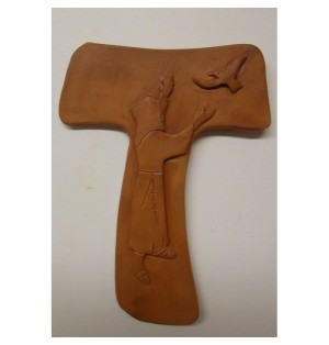 Croix Laudato Si, avec Saint François, en Terrre Cuite - (SC-LS)