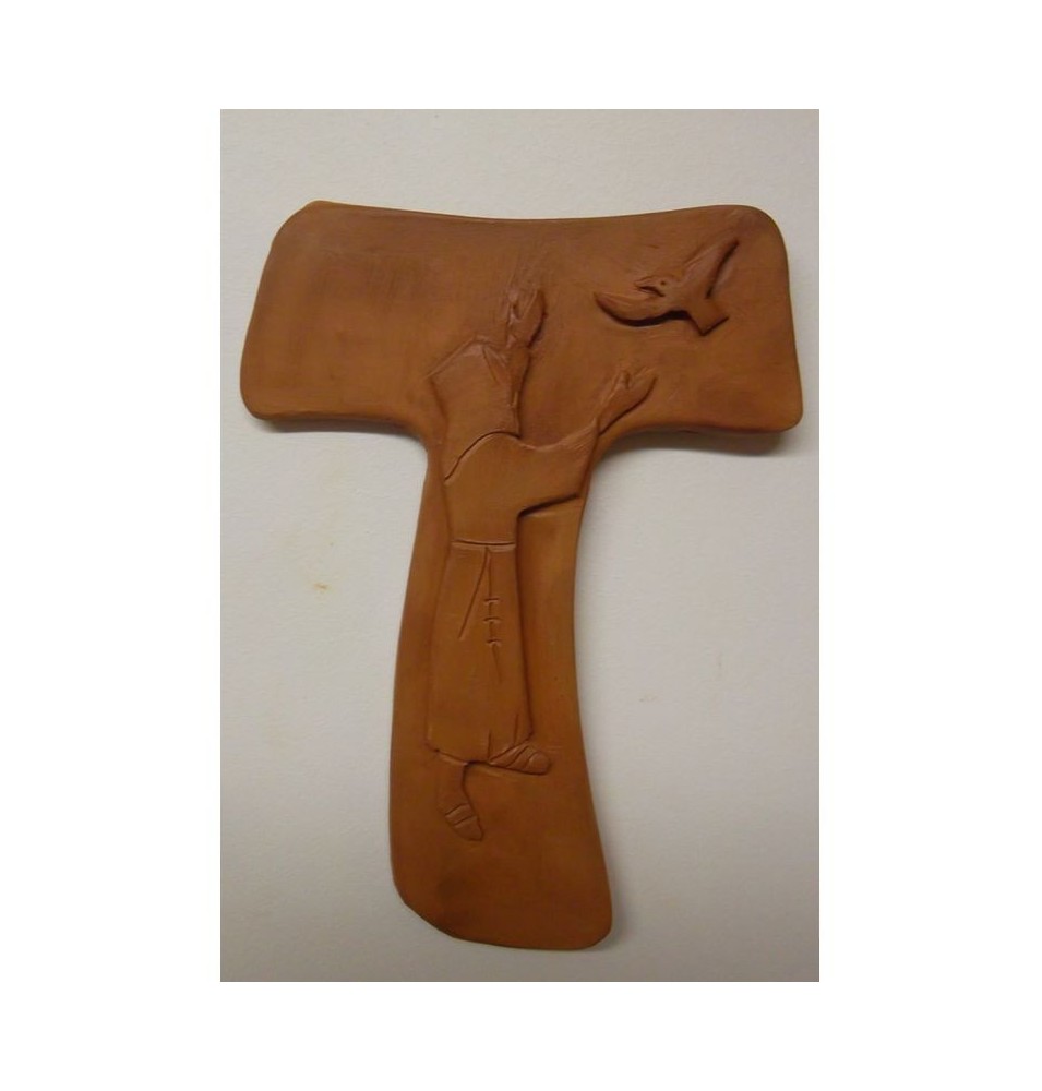 Croix Laudato Si, avec Saint François, en Terrre Cuite - (SC-LS)