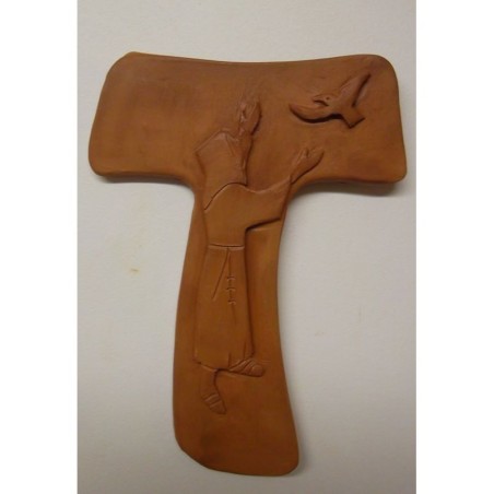 Croix Laudato Si, avec Saint François, en Terrre Cuite - (SC-LS)