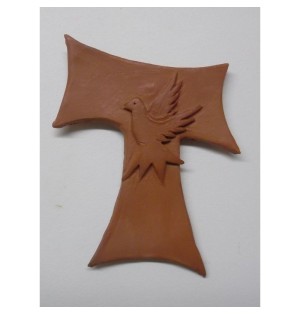 Croix Franciscaine "Pace e Bene" en Terre Cuite - (SC-PB)