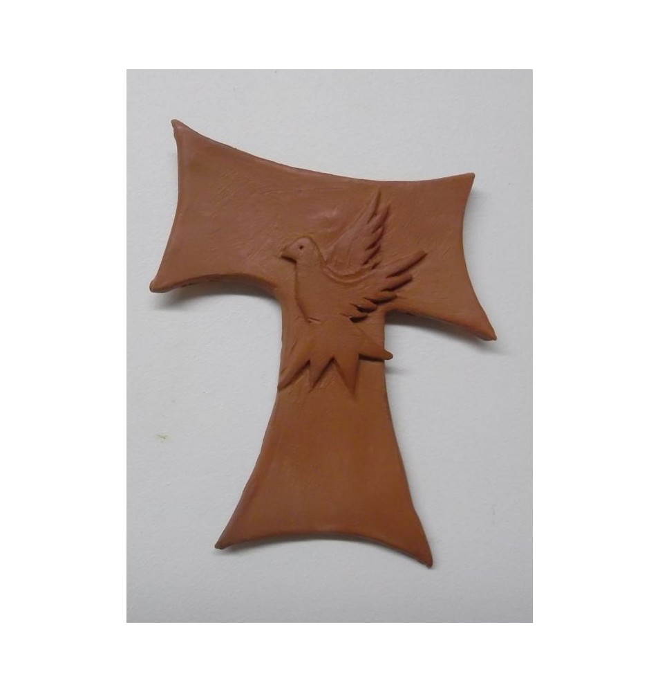 Croix Franciscaine "Pace e Bene" en Terre Cuite - (SC-PB)