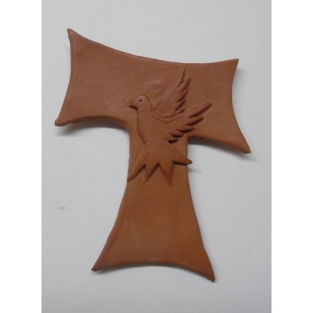 Croix Franciscaine "Pace e Bene" en Terre Cuite - (SC-PB)
