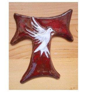 Croix Franciscaine "Pace e Bene" en Terrre Cuite Émaillée - (SC-PBém)