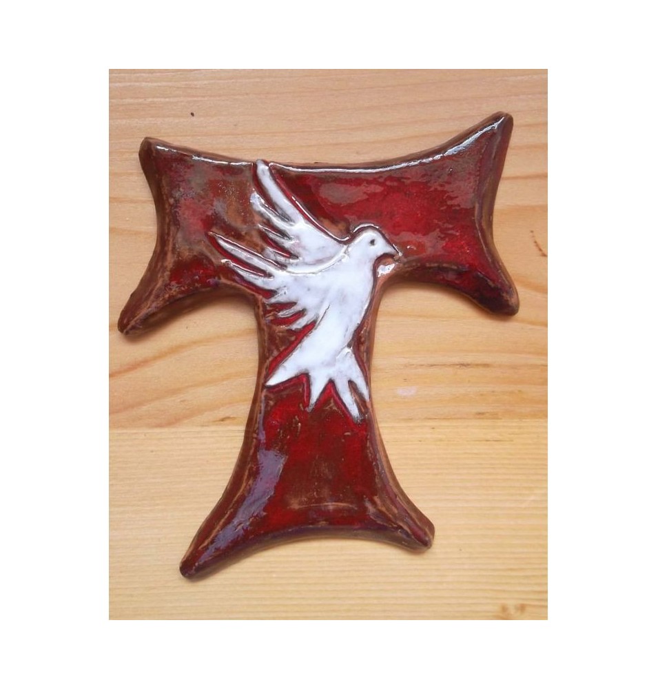 Croix Franciscaine "Pace e Bene" en Terrre Cuite Émaillée - (SC-PBém)