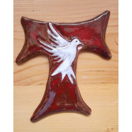 Croix Franciscaine "Pace e Bene" en Terrre Cuite Émaillée - (SC-PBém)