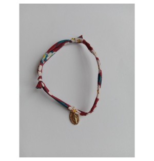 Bracelet liberty bordeaux avec médaille Miraculeuse - (JE-BRL03)