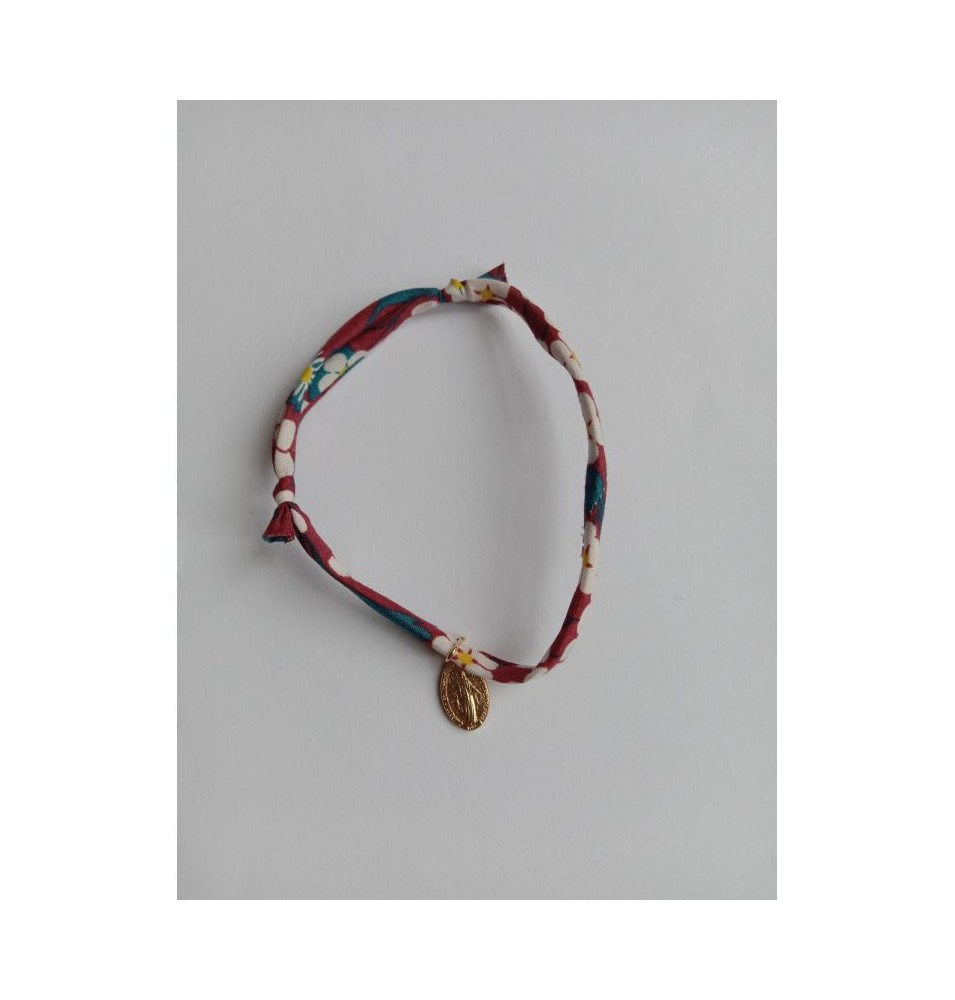 Bracelet liberty bordeaux avec médaille Miraculeuse - (JE-BRL03)