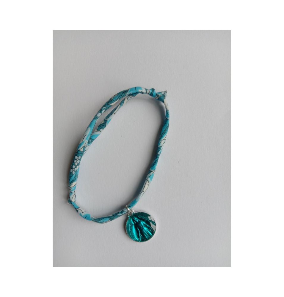 Bracelet liberty bleu avec médaille ND de Pellevoisin - (JE-BRL06)