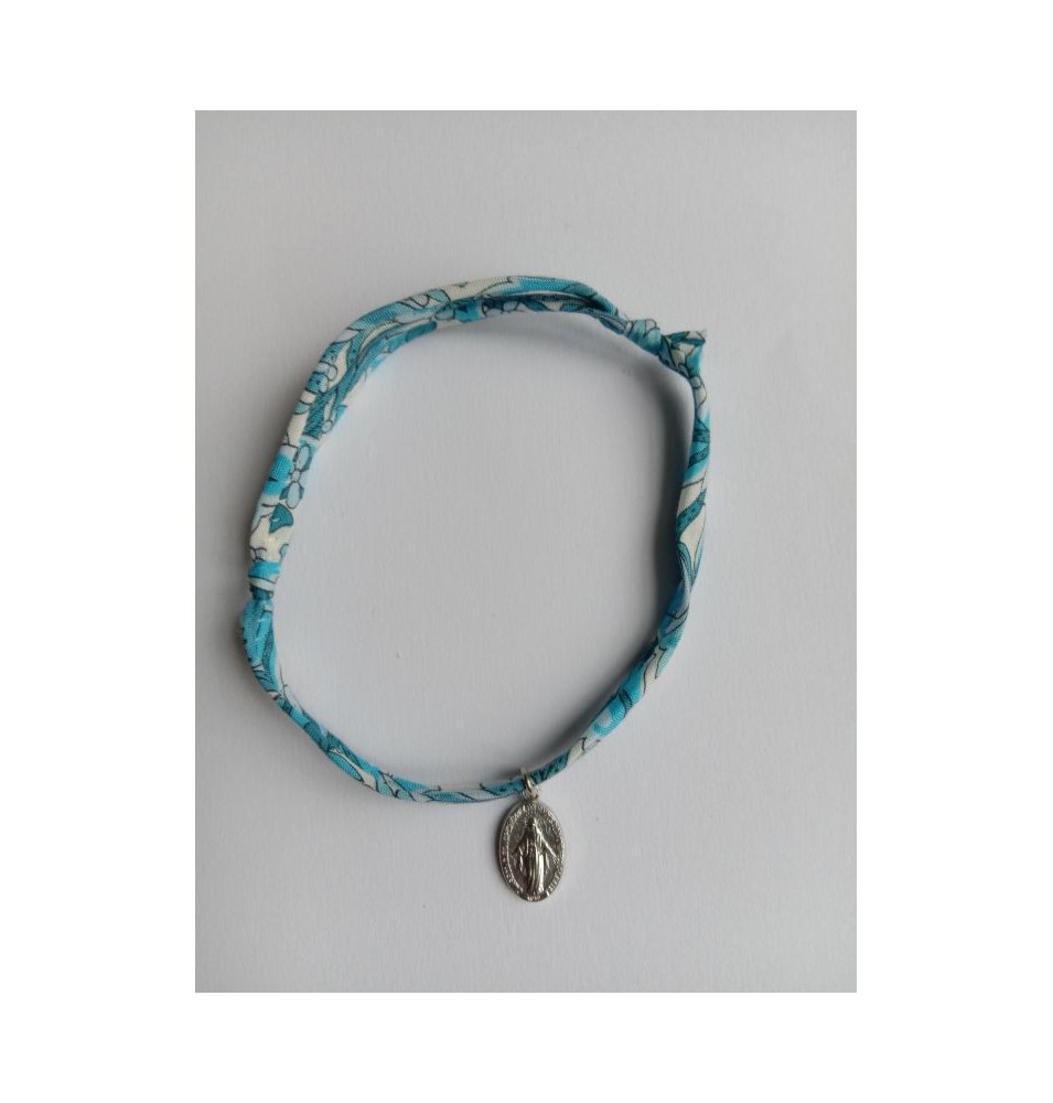 Bracelet liberty bleu avec médaille miraculeuse - (JE-BRL07)