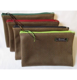 Pochette Pied de Poule zip couleur - Bleur marine - (CF OPP BM)