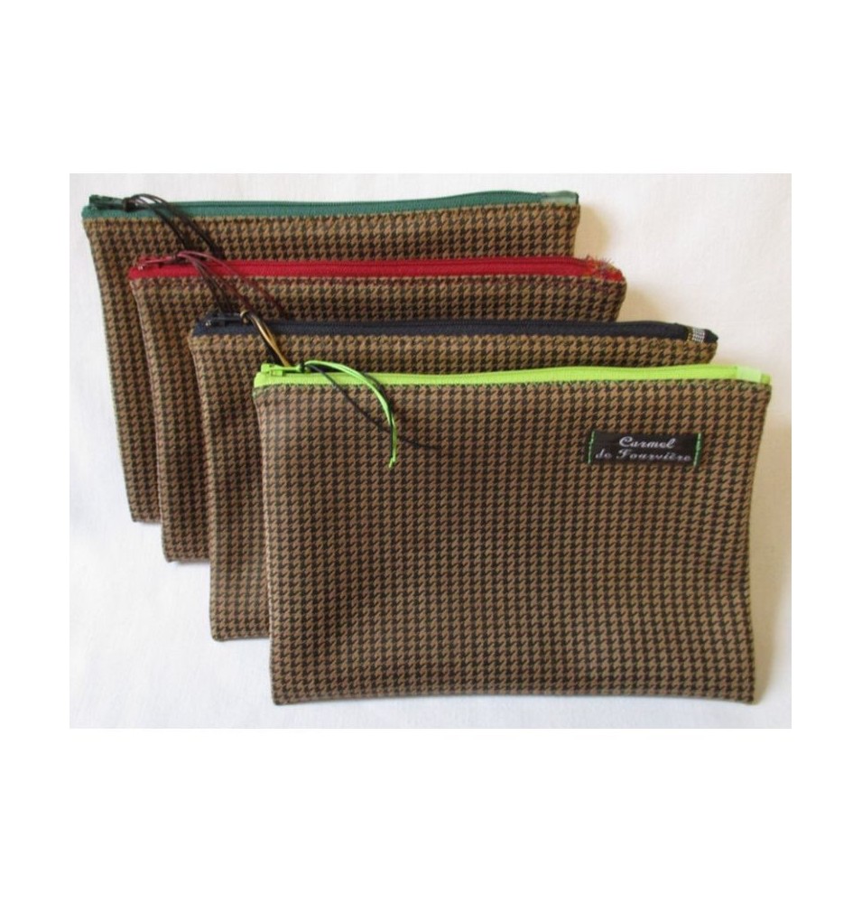Pochette Pied de Poule zip couleur - Bleur marine - (CF OPP BM)
