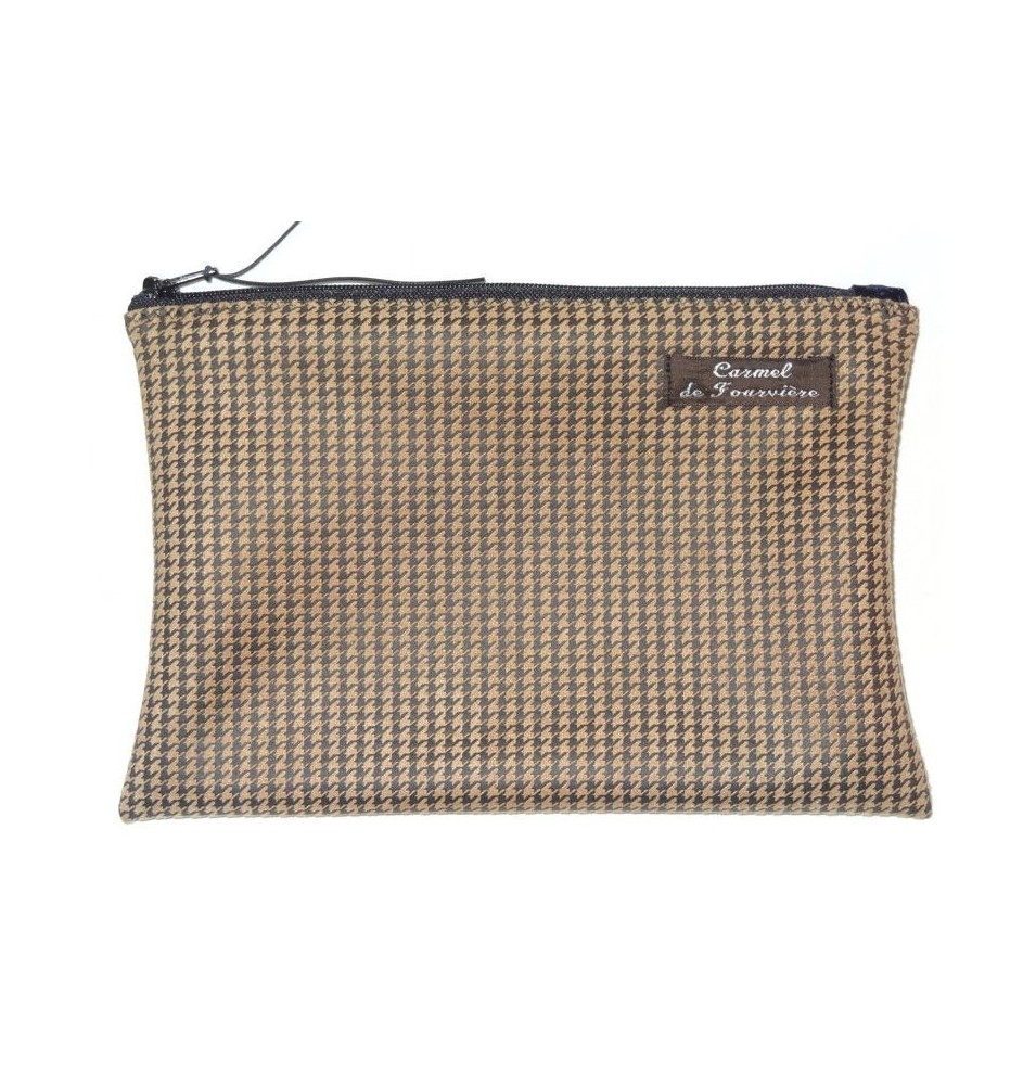 Pochette Pied de Poule caramel zip noir - (CF OPP N)