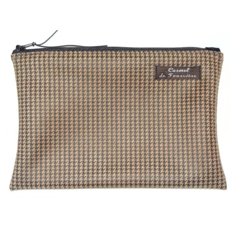 Pochette Pied de Poule caramel zip noir - (CF OPP N)